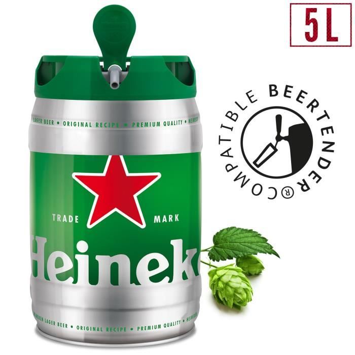 HEINEKEN Fût de biere Blonde - Compatible Beertender - 5 L