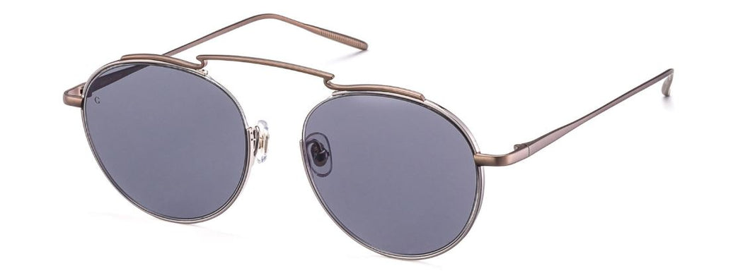 Lunettes de soleil unisexes Authentique GIGI Barcelona MIAMI en métal Métal gris foncé, barre supérieure peinte à la main en marron mat, verres bleus.