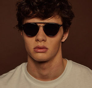 Lunettes de Soleil Homme Authentique Gigi Barcelona DISTRICT en Acétate Métal Acétate marron translucide, métal argenté, verres polarisés CR39 gris unis