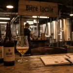Brasserie artisanale des 4 pays : bières locales en visite, bouteilles et table de dégustation