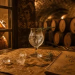 Distillerie des volcans d Auvergne : gin volcanique givré sur table en chêne