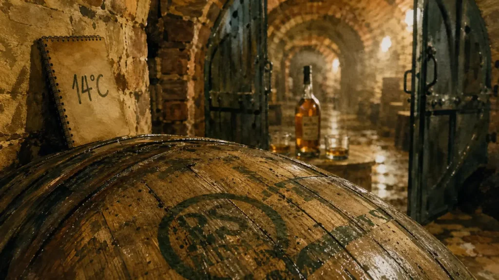 Whisky japonais Togouchi dans un tunnel à 14°C, cave à alambics