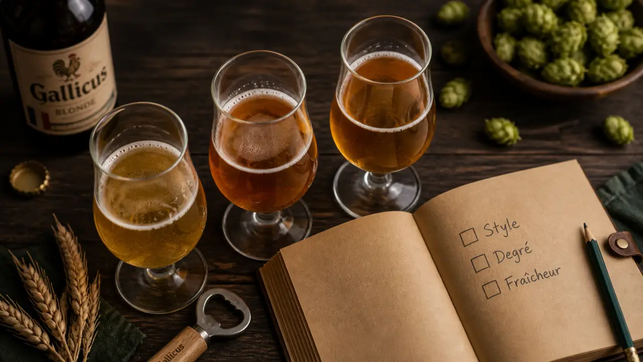 brasserie artisanale gallicus : verres de bière et check-list de fraîcheur