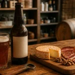 Brasserie artisanale Saint Pierre : verre de bière ambrée et planche apéritive artisanale