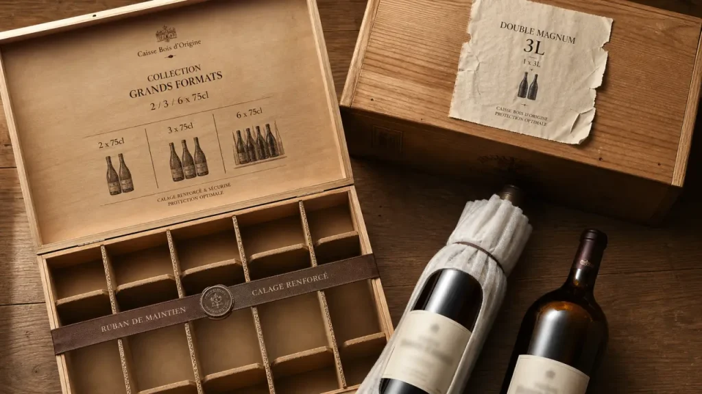 Caisses bois de vin : formats 75cl, 3L et calages à vérifier avant achat