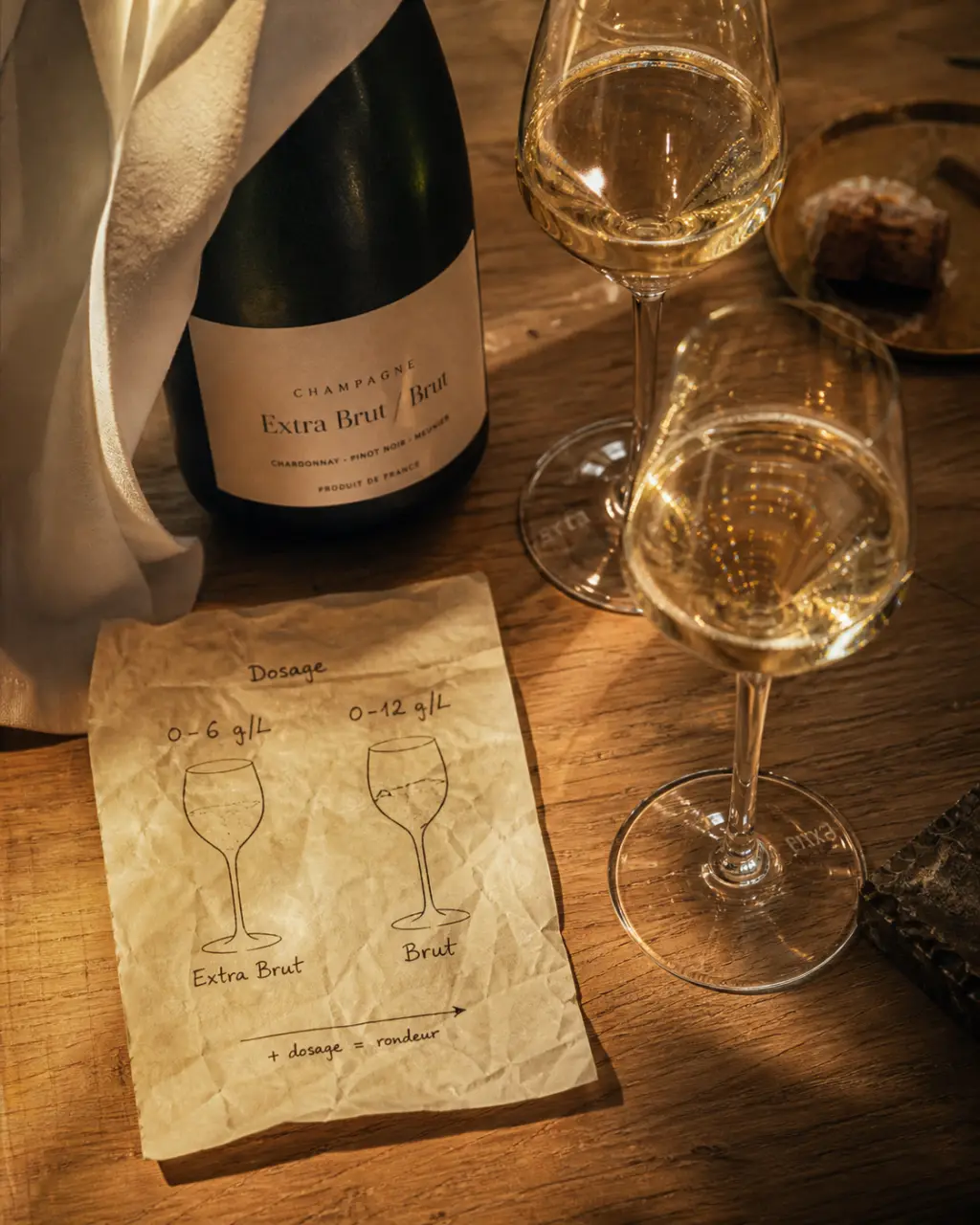Champagne brut extra brut : repère 0 à 12 g/L