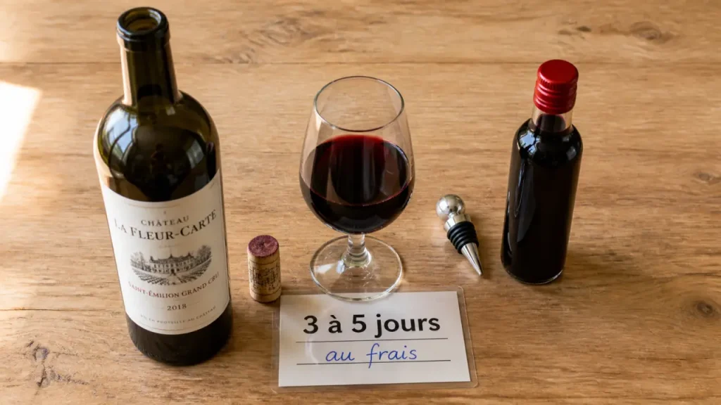 Vin rouge ouvert : 3 à 5 jours de conservation et les gestes qui protègent ses arômes