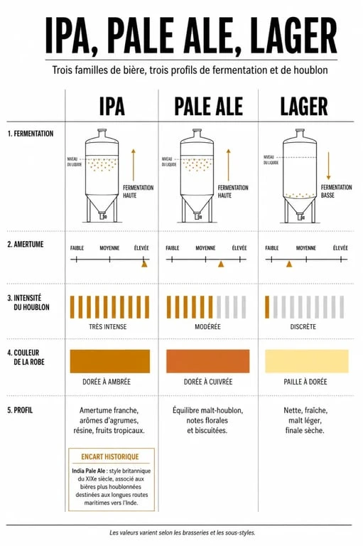 Meaning IPA beer : infographie comparative sur l’India Pale Ale, la Pale Ale et la Lager