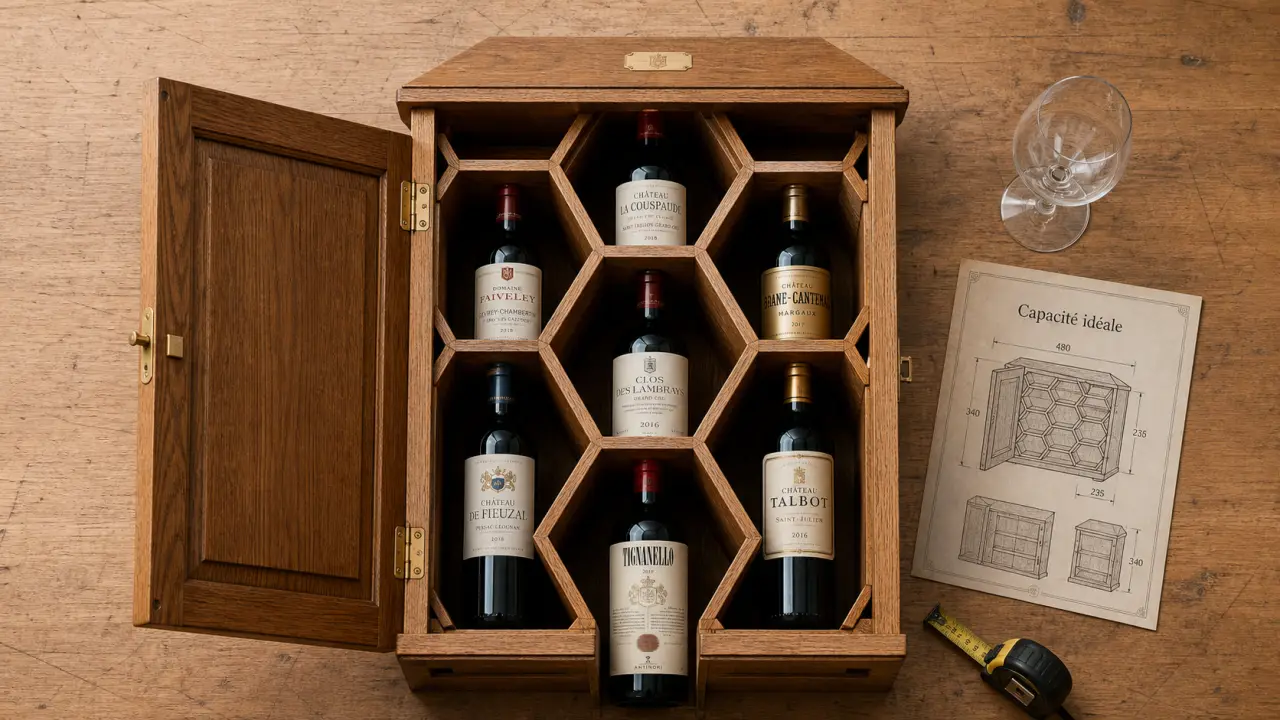 Meuble range bouteille en chêne ouvert, capacité idéale