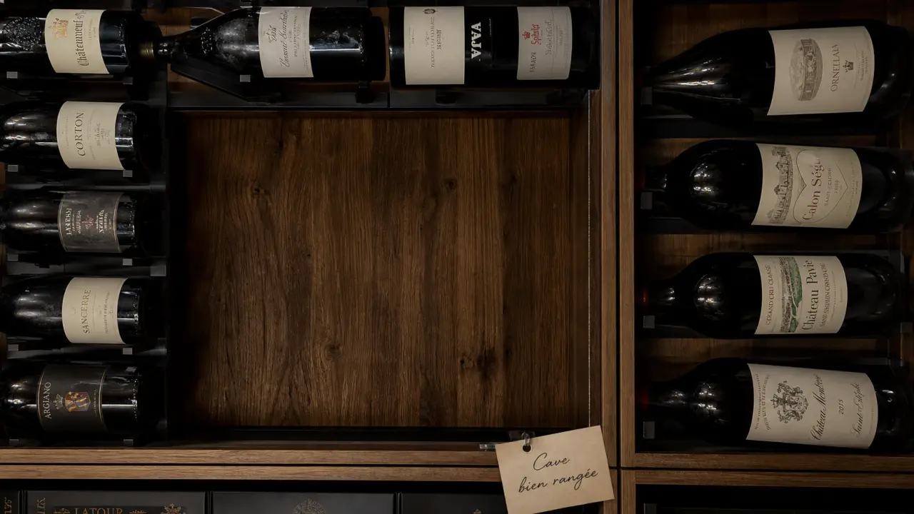 Rangement cave à vin : casier avec espace 2 à 3 cm pour bouteilles