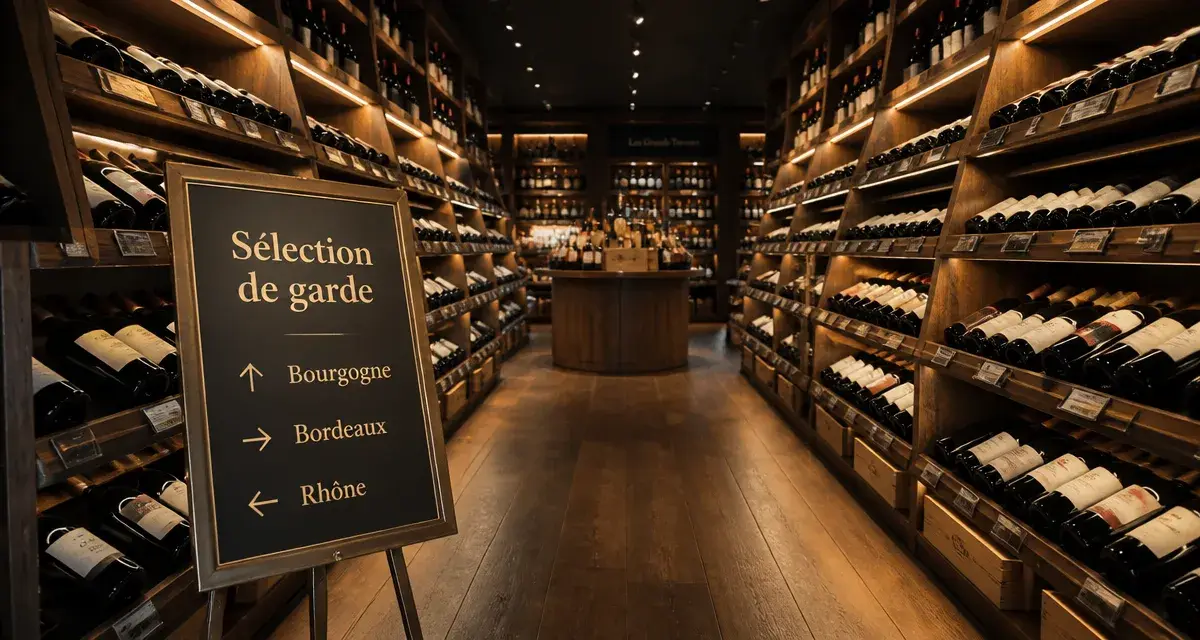 Agencement magasin cave a vin, sélection de garde en magasin haut de gamme