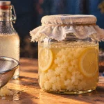 Boisson fermentee au kéfir et citron en bocal