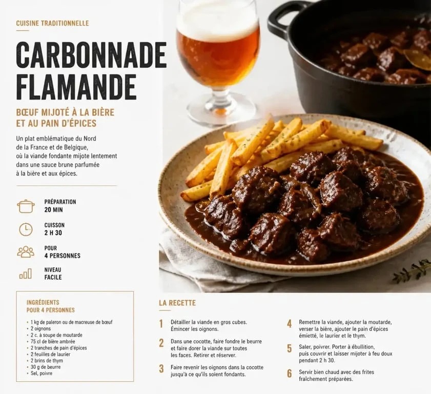 Recette de carbonnade flamande préparée avec une bière Angelus