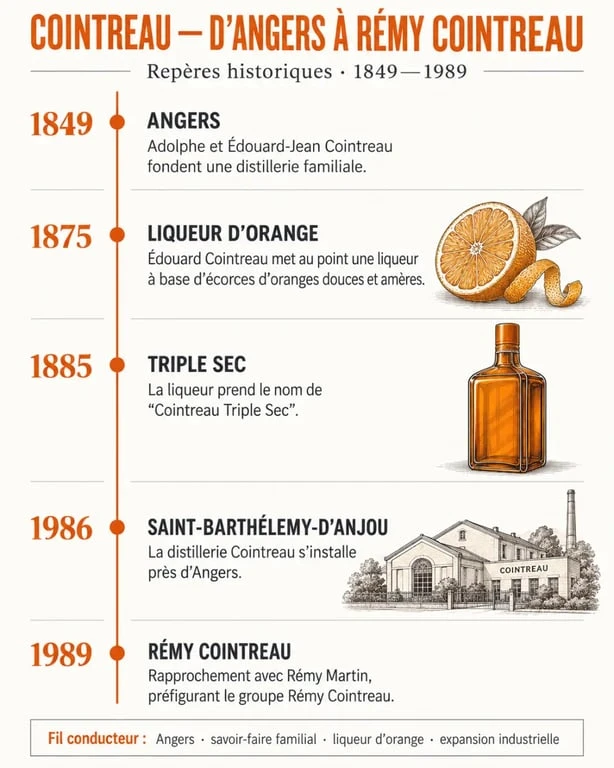 Infographie sur l’origine de Cointreau et sa chronologie à Angers