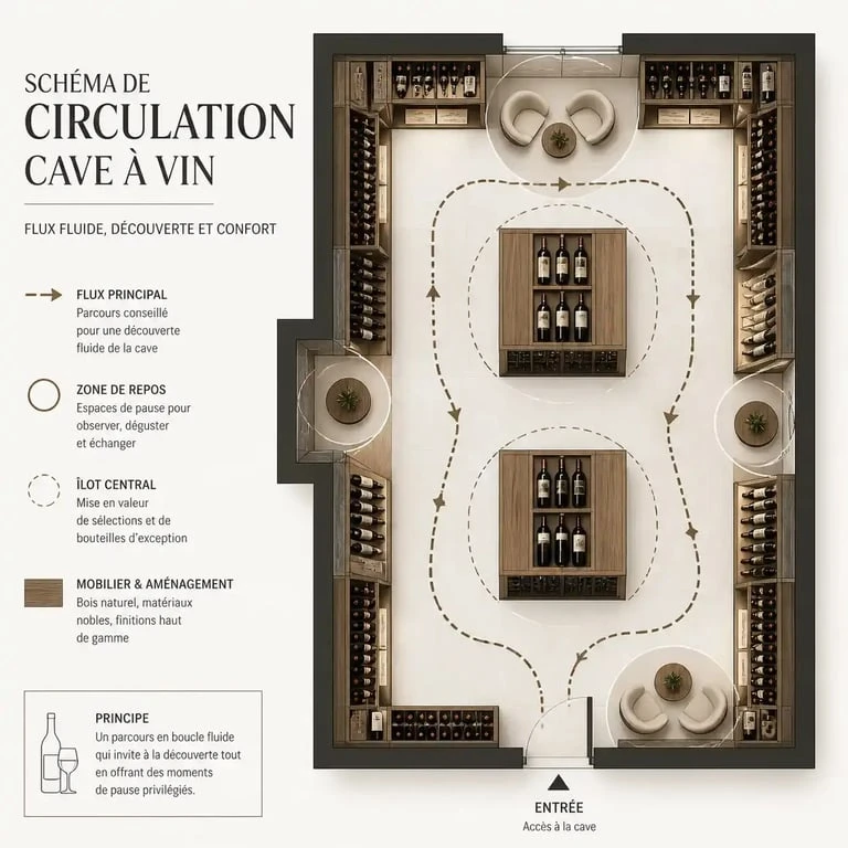 Plan de circulation optimisé pour l'agencement d'un magasin de cave à vin