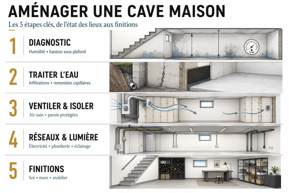 Aménagement cave maison : étapes clés du diagnostic aux finitions
