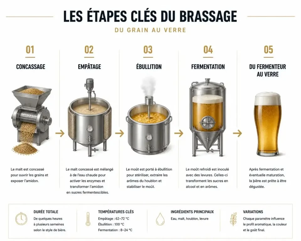 Étapes clés du processus pour fabriquer sa bière à la maison.