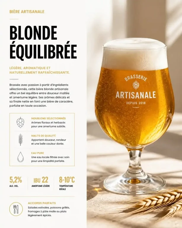 Bière blonde artisanale maison dans un verre tulipe pour fabriquer sa bière.