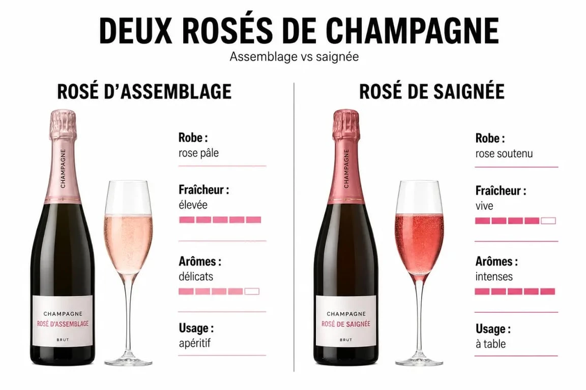 Champagne rosé : comparaison entre rosé d’assemblage et rosé de saignée