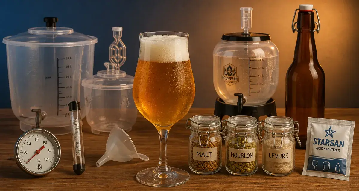 Fabriquer biere maison : cuve, fermenteur, malt, houblon, levure