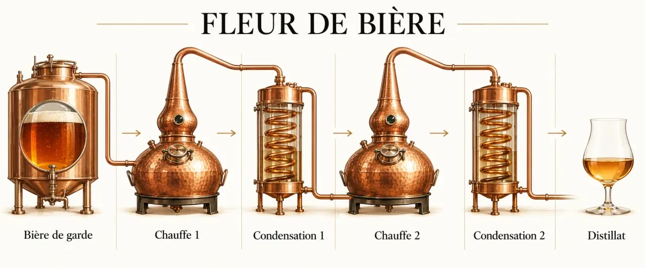 Procédé de fabrication de la Fleur de Bière par double distillation d’une bière de garde