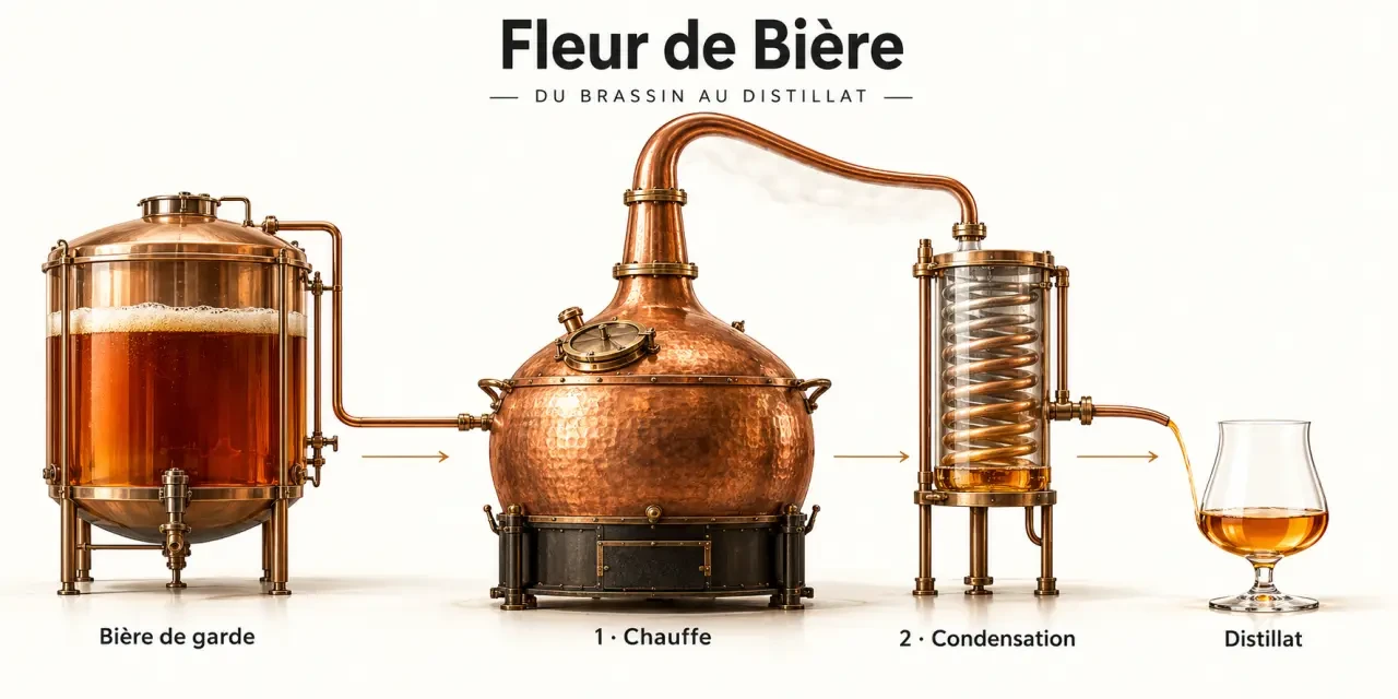 Procédé de fabrication de la Fleur de Bière par double distillation d’une bière de garde
