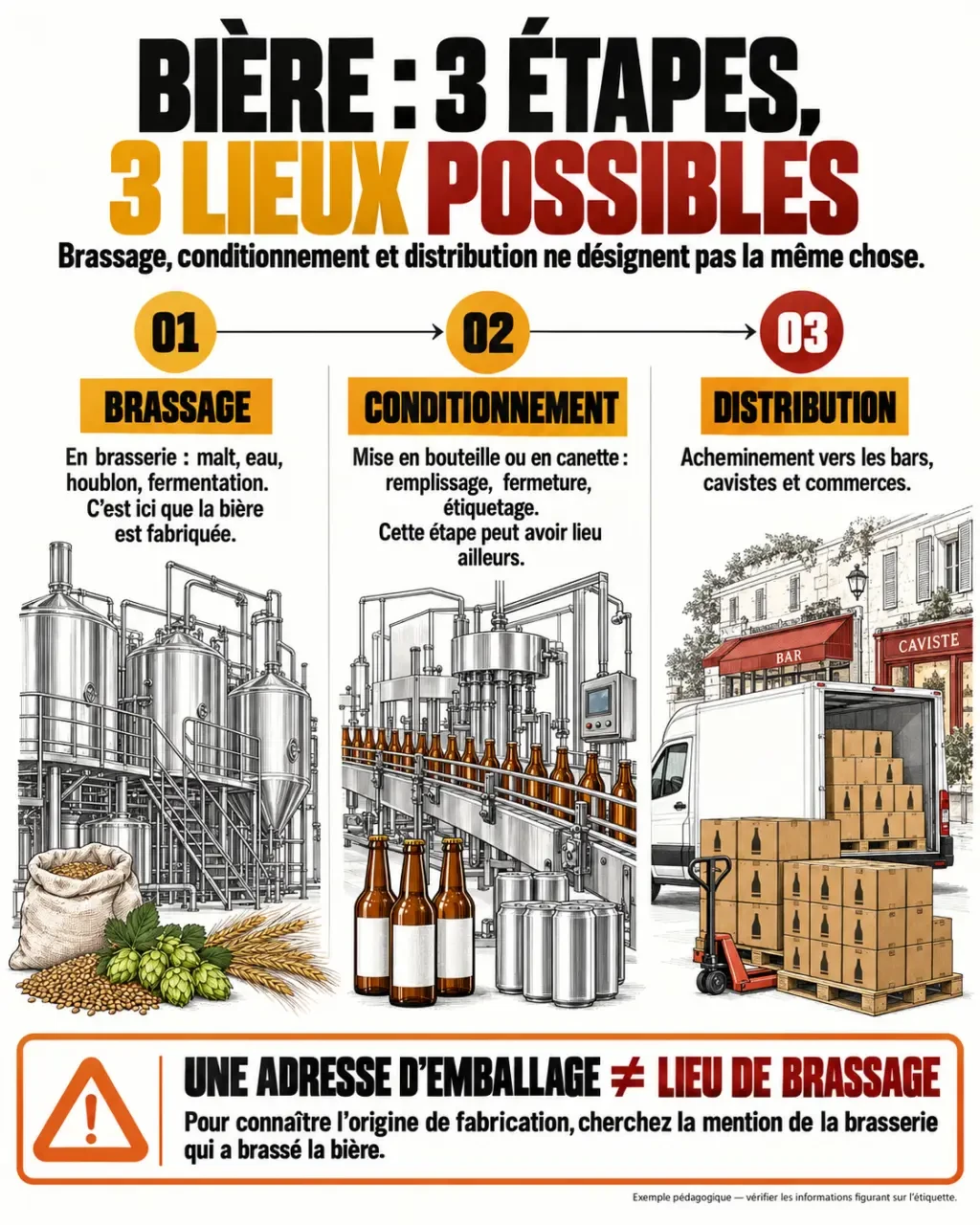 Infographie sur la bière La Locale Sud-Ouest distinguant brassage, conditionnement et distribution