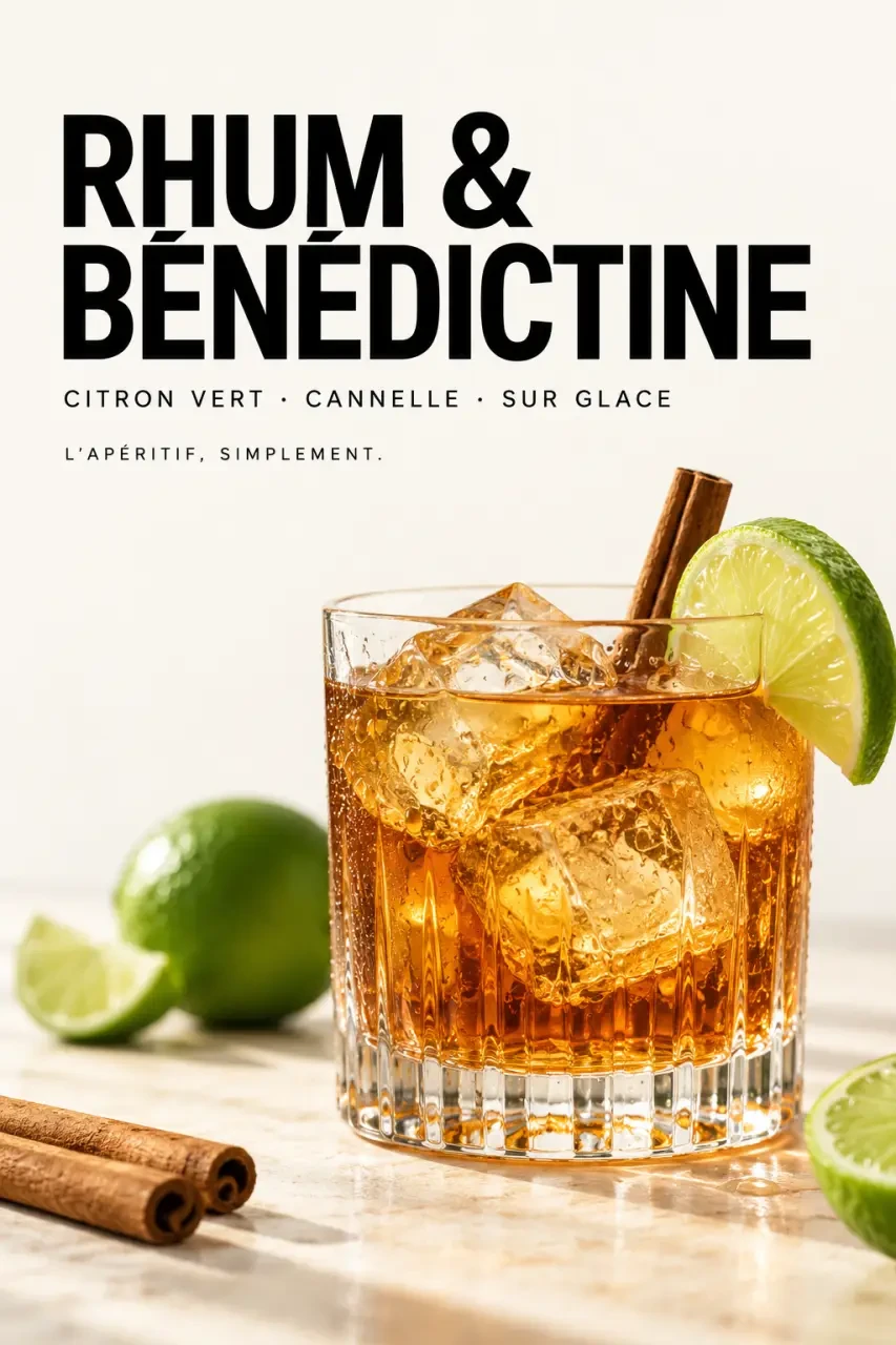 Cocktail Bénédictine au rhum ambré, citron vert et cannelle