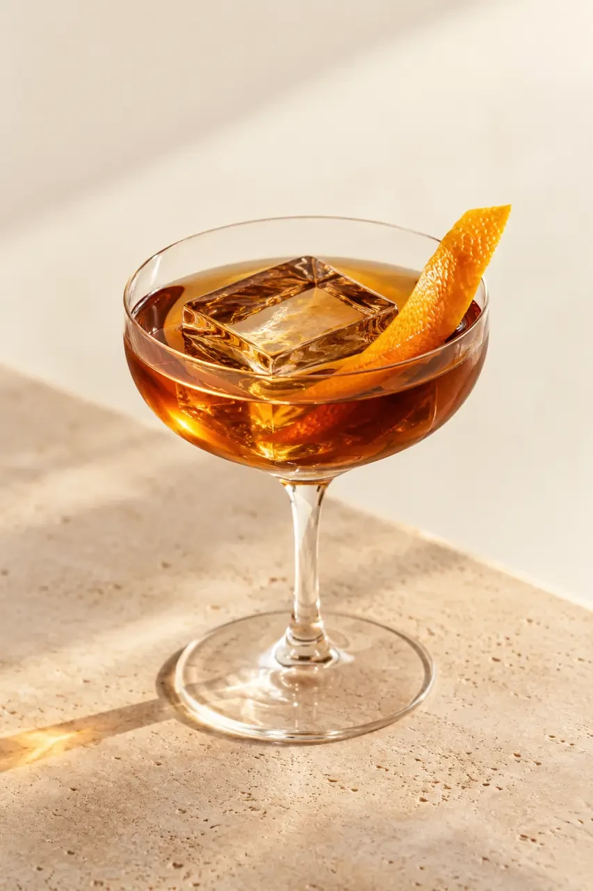 Cocktail Bénédictine au whisky avec zeste d'orange
