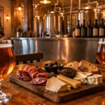 Microbrasserie belfort : table avec bières artisanales et planche à partager
