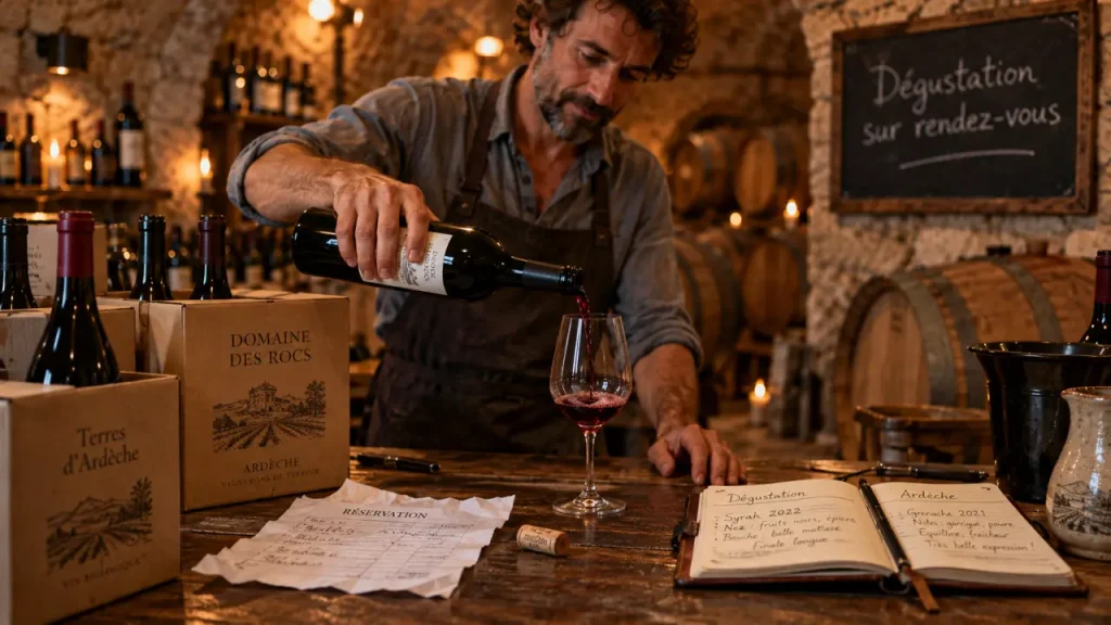 Producteur vin Ardèche en caveau, dégustation sur rendez-vous